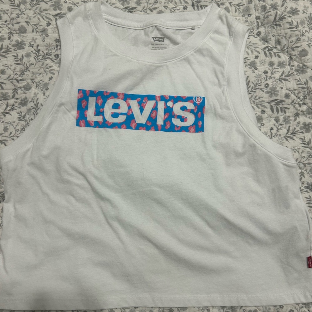 Levi's White Tank Top with Blue & Pink Logo Box